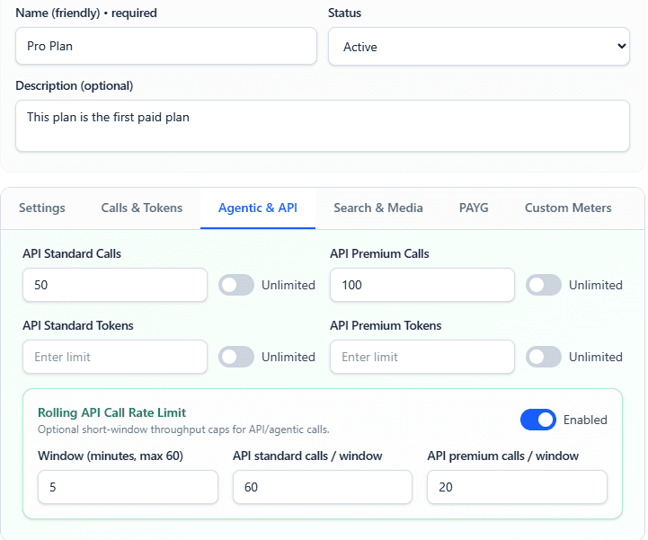 Tier-based burst rate limit configuration example